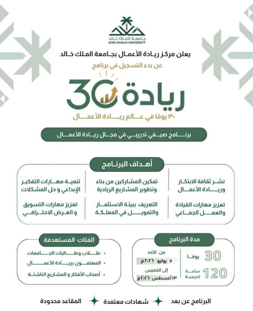 🔴 | (عن بعد – مجاناً) جامعة الملك خالد تعلن بدء التسجيل في برنامج ريادة ٣٠ الصيفي:🌟ع […]