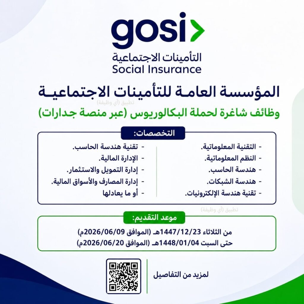 (🔴) التأمينات الاجتماعية (وظائف عبر جدارات) تذكير:⭐️ المسميات (مطور برمجيات أول، أخص […]