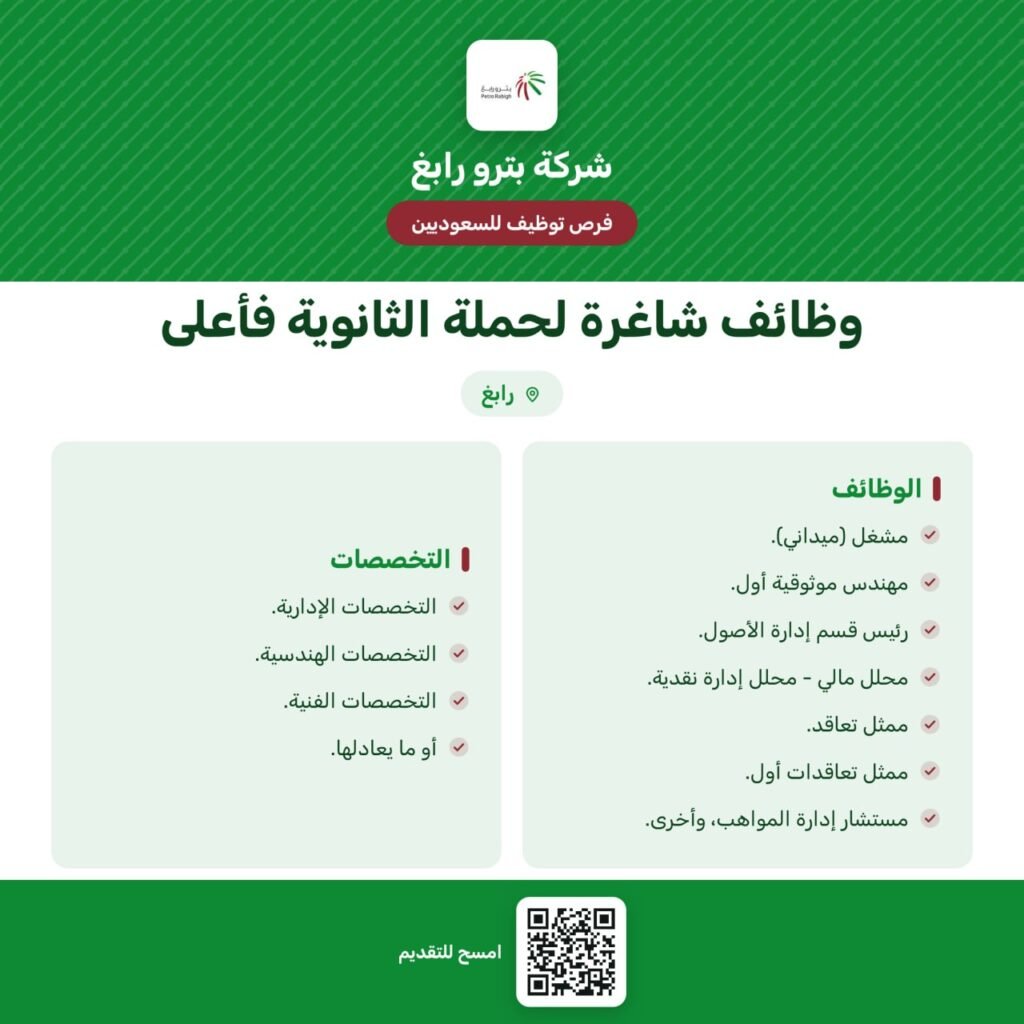 🔴 | توظيف – (للثانوية فأعلى) شركة بترو رابغ (مشروع مشترك بين أرامكو وسوميتومو اليابان […]