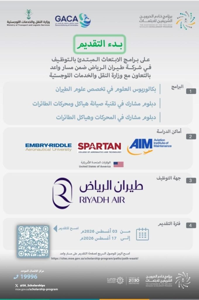 (🔴) فتح باب التقديم في (ابتعاث طيران الرياض) المبتدئ بالتوظيف (لحملة الثانوية) ضمن بر […]