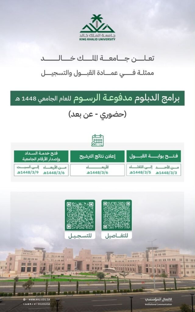 🔴 (عن بُعد) و (حضوري) جامعة الملك خالد تعلن فتح باب القبول في برامج الدبلوم للعام الج […]